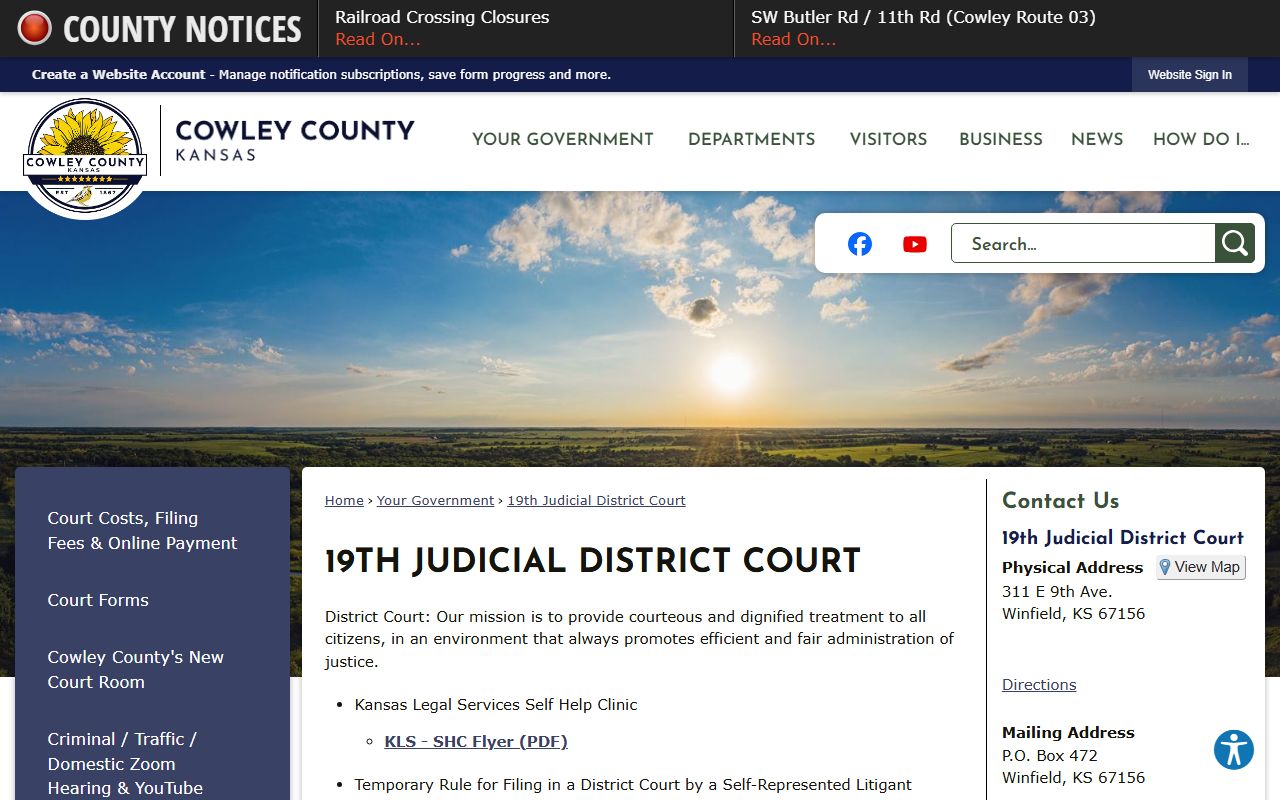Cowley County District Court public access and records request page