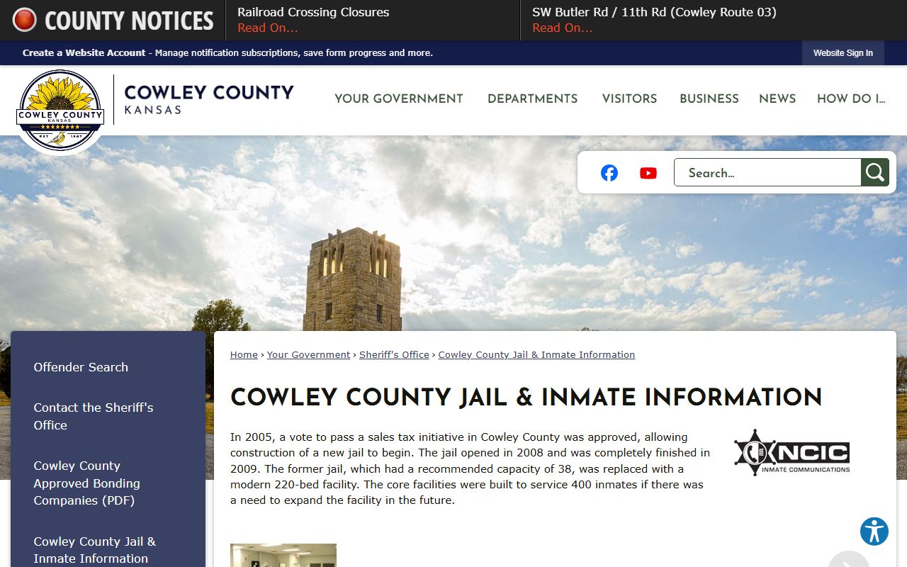 Cowley County inmate population jail information and capacity source