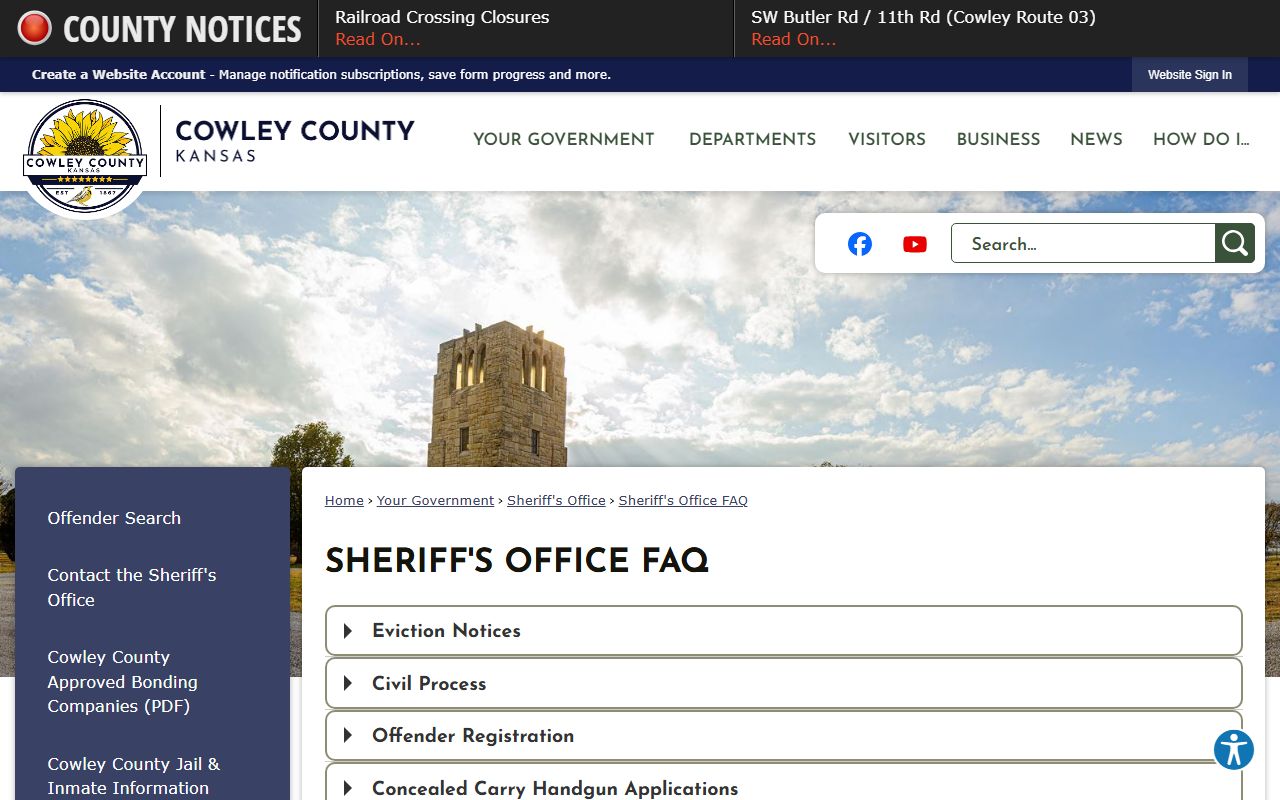Cowley County Jail visitation schedule for inmate visits by pod
